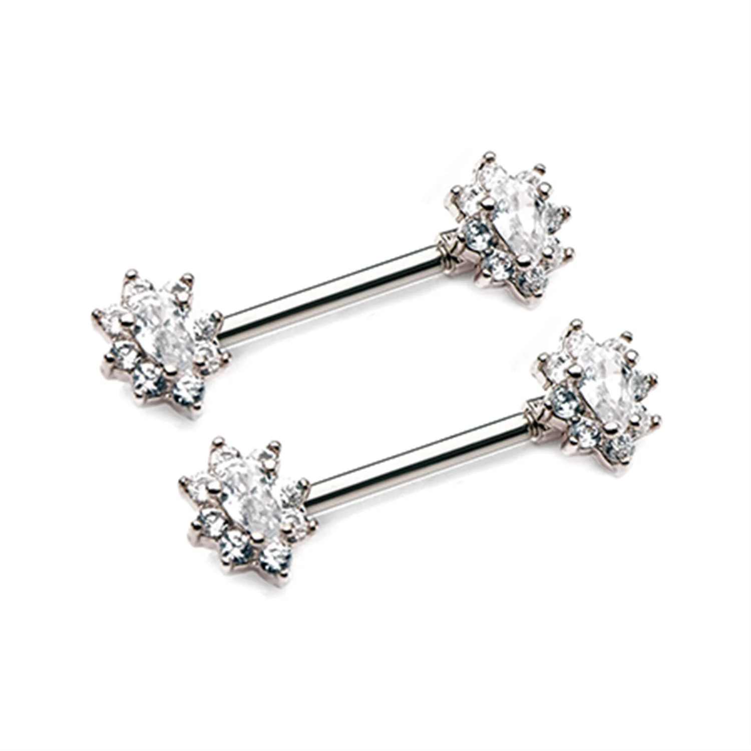 A Pair of Grand Luria Floral Sparkle Nipple Barbell - Image 2