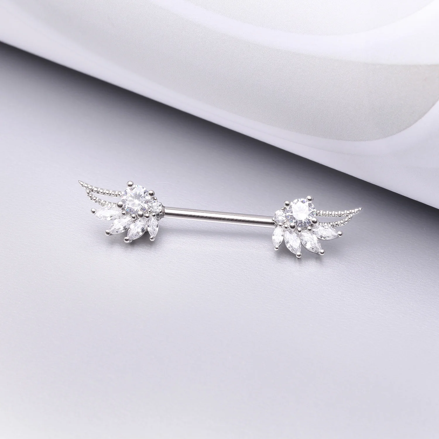 A Pair of Guardian Angelic Wing Sparkle Nipple Barbell - Image 2