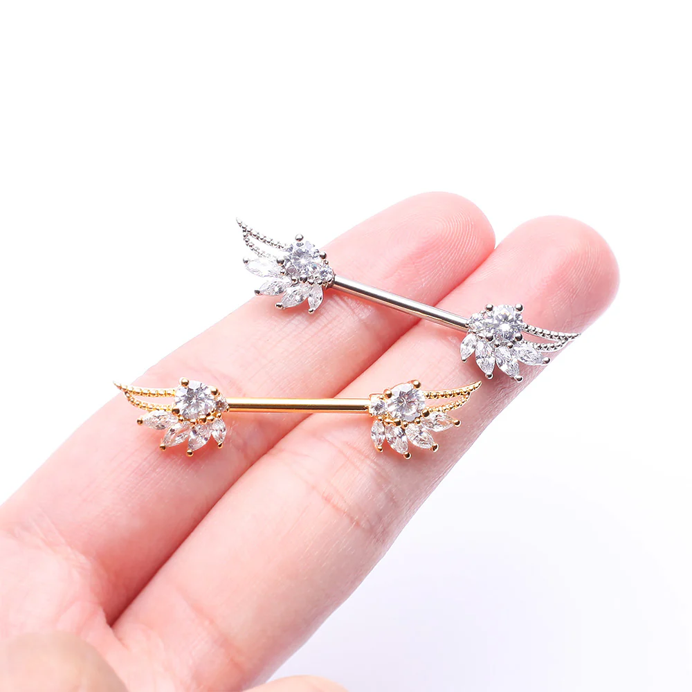 A Pair of Guardian Angelic Wing Sparkle Nipple Barbell - Image 4