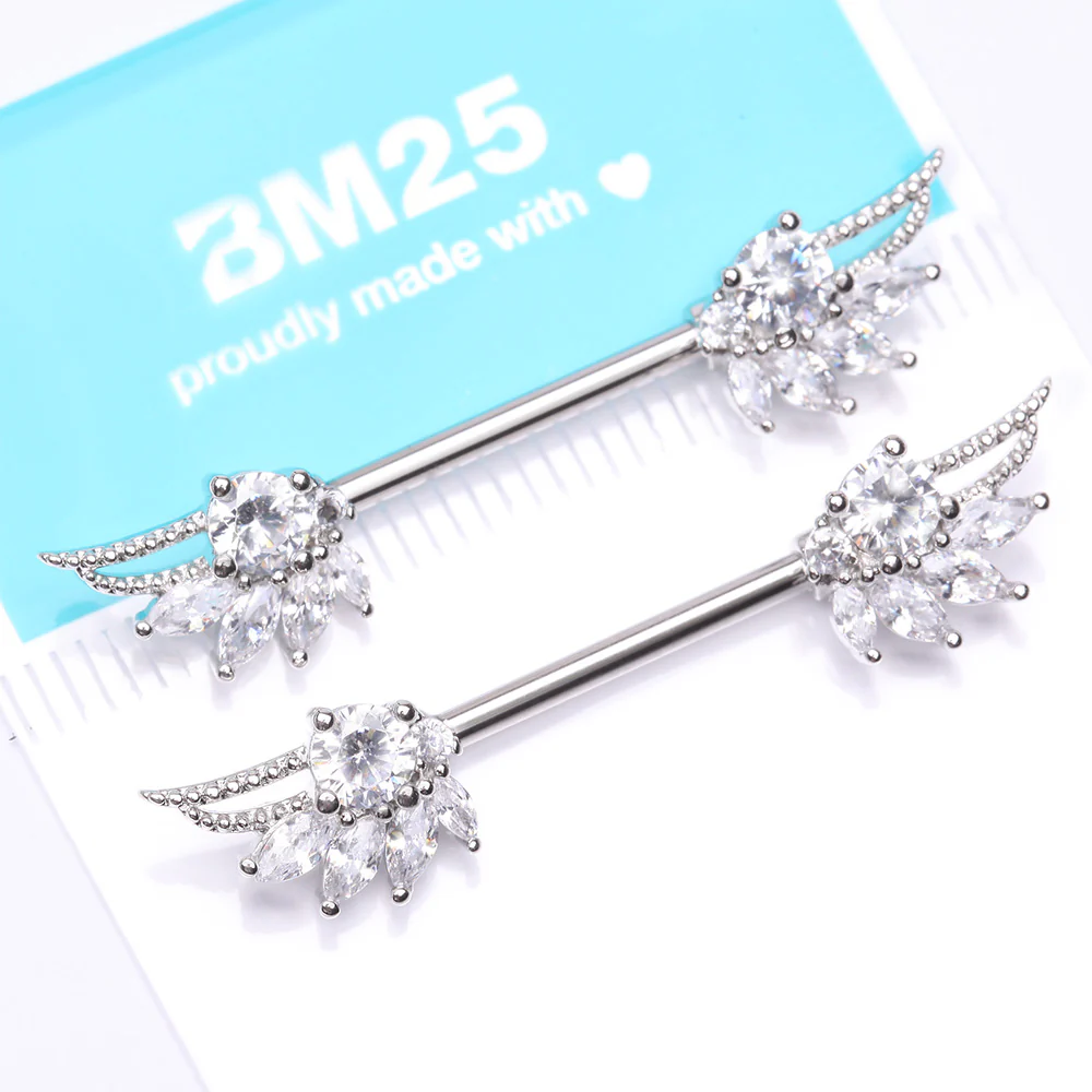 A Pair of Guardian Angelic Wing Sparkle Nipple Barbell - Image 5