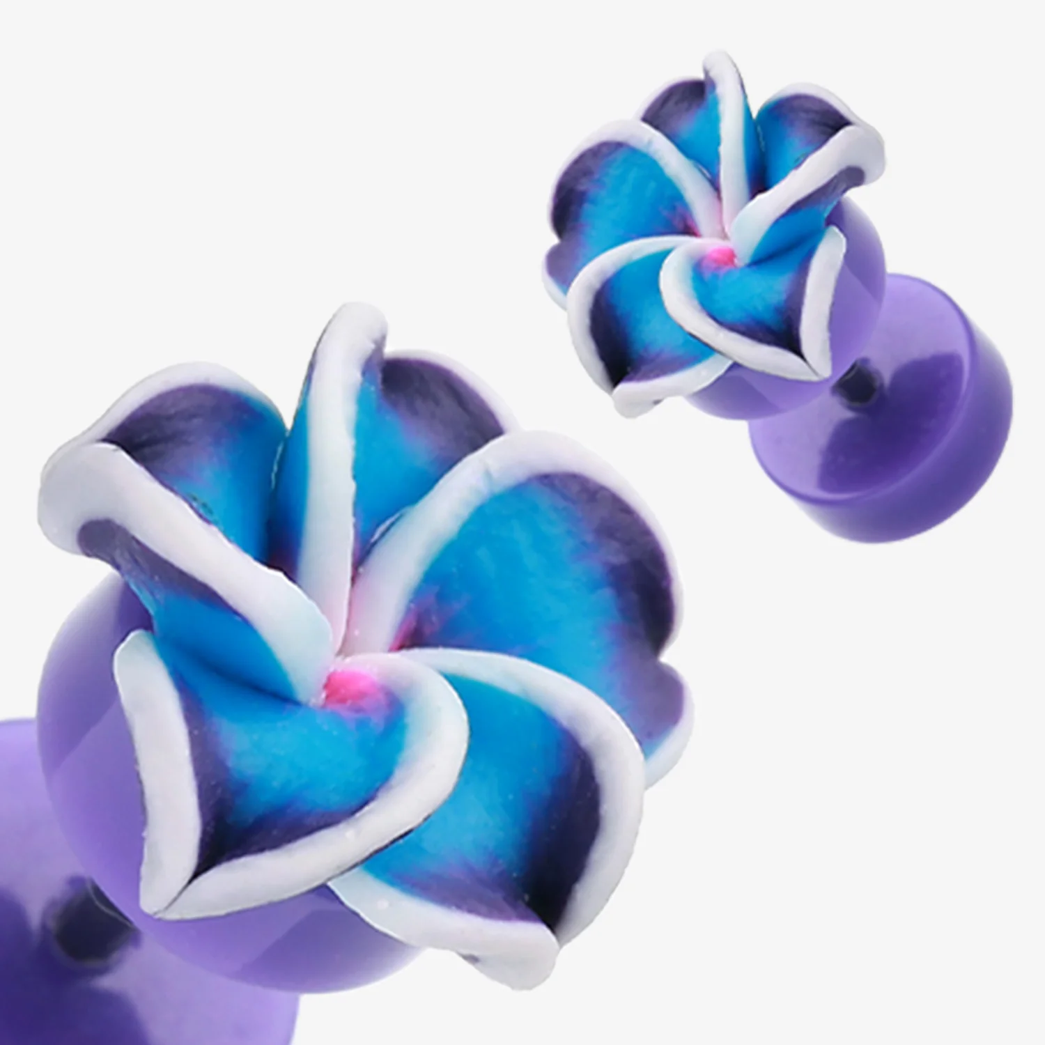 A Pair of Hawaiian Plumeria Flower Acrylic Fake Plug - Image 2