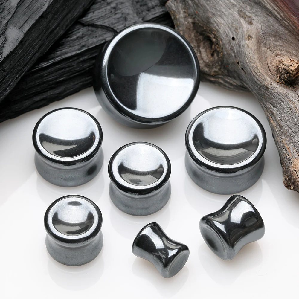 A Pair of Hematite Concave Stone Double Flared Plug - Image 3