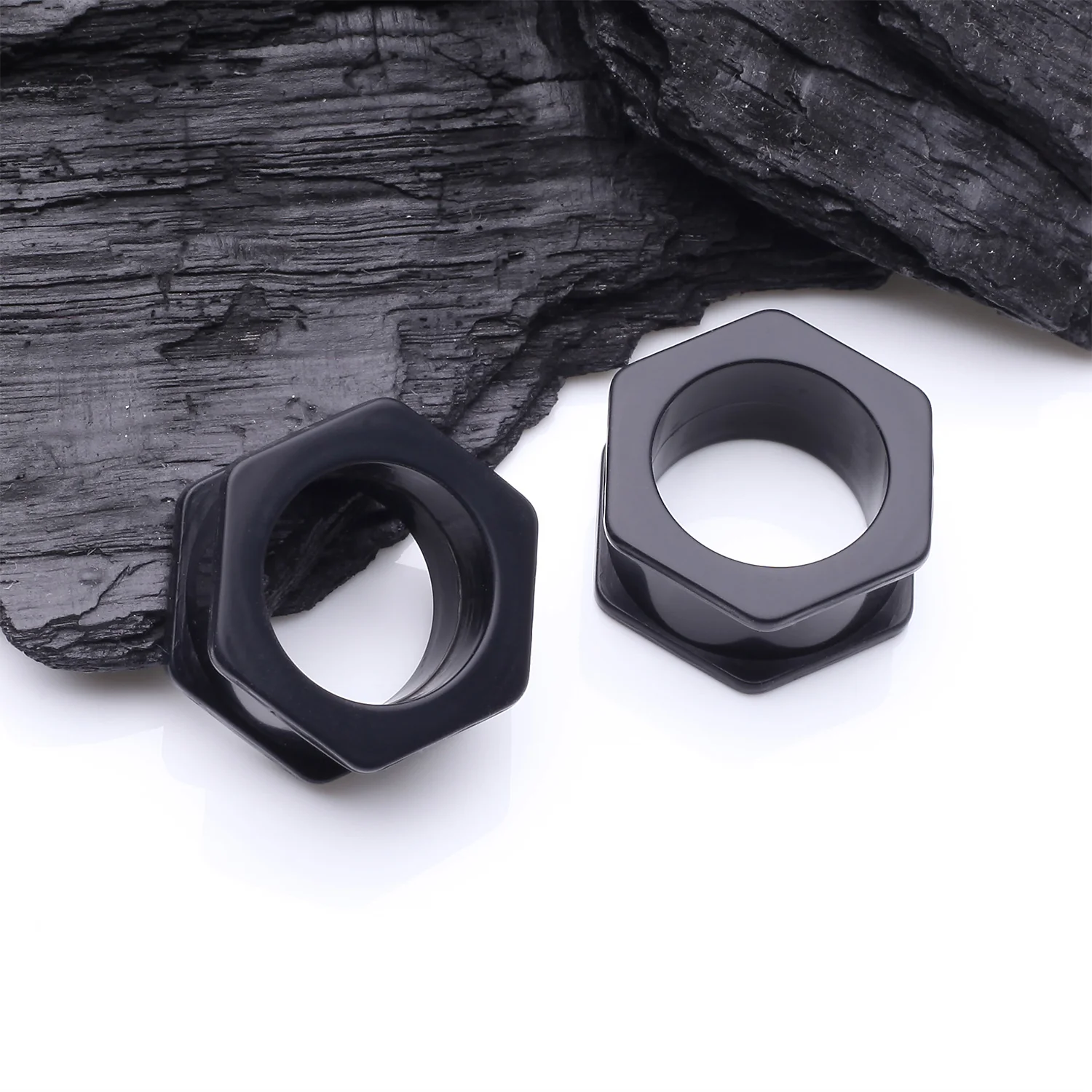 A Pair of Hexagon Bolt Flexible Silicone Double Flared Ear Gauge Tunnel Plug - Image 2