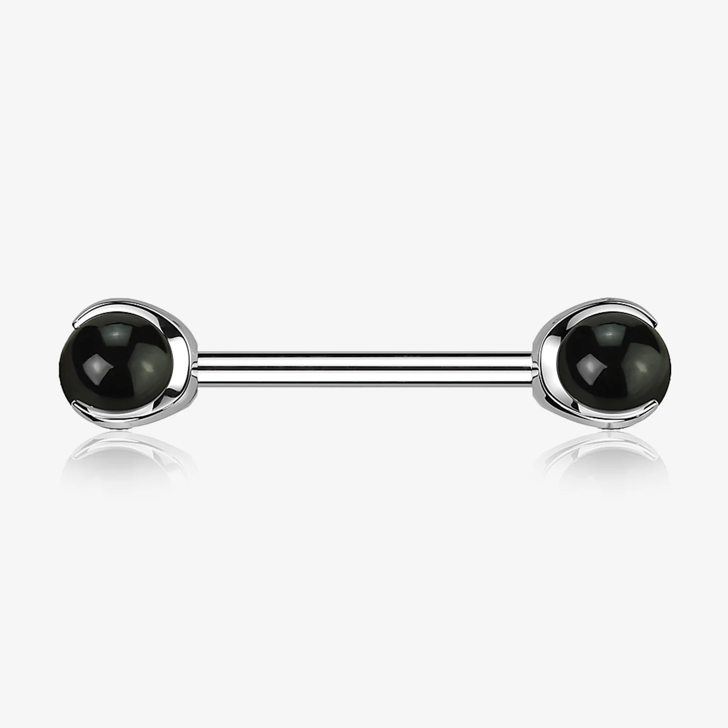 A Pair of Implant Grade Titanium Black Onyx Stone Ball Claw Prong Internally Threaded Nipple Barbell