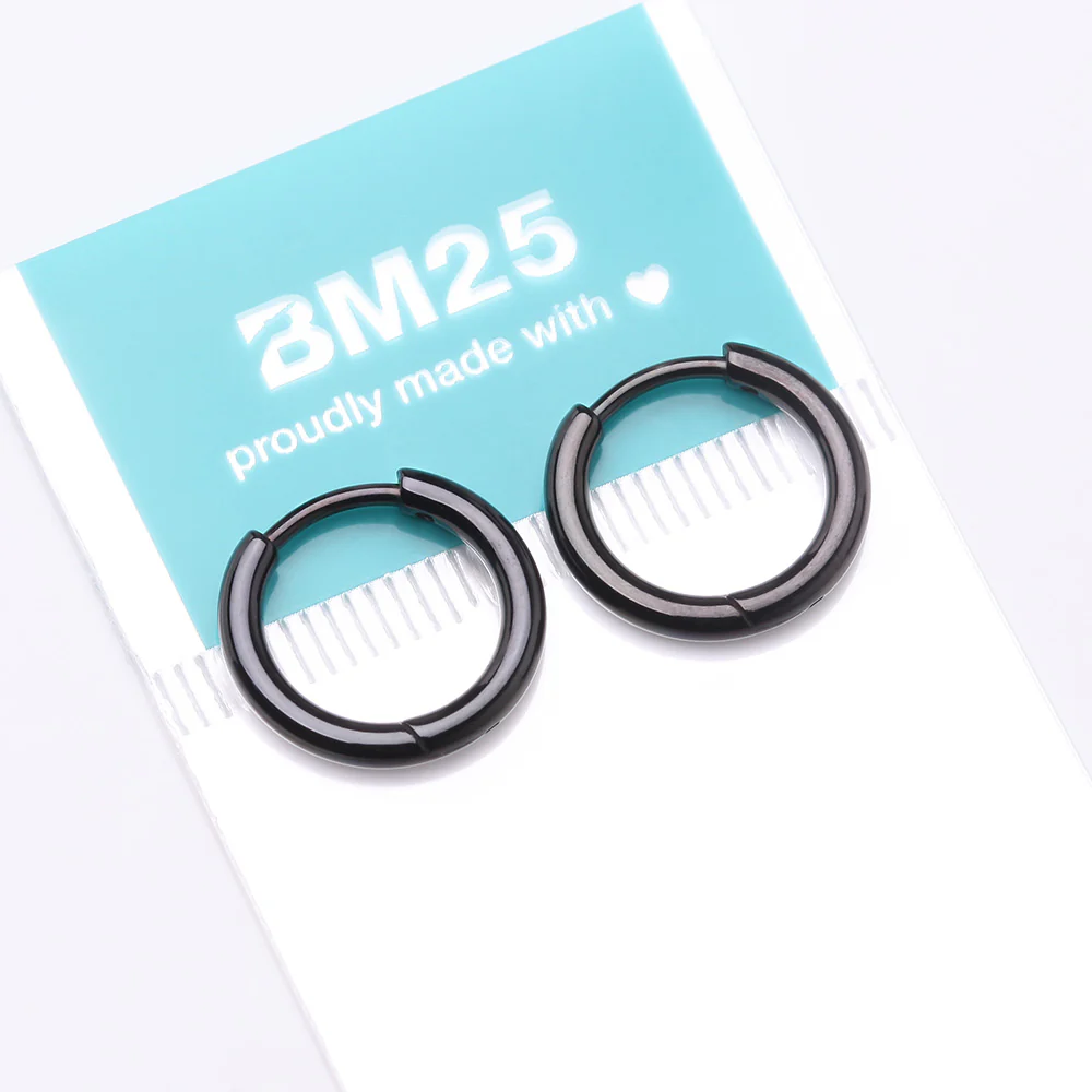 A Pair of Implant Grade Titanium Blackline Basic Huggie Hoop Earring - Image 4