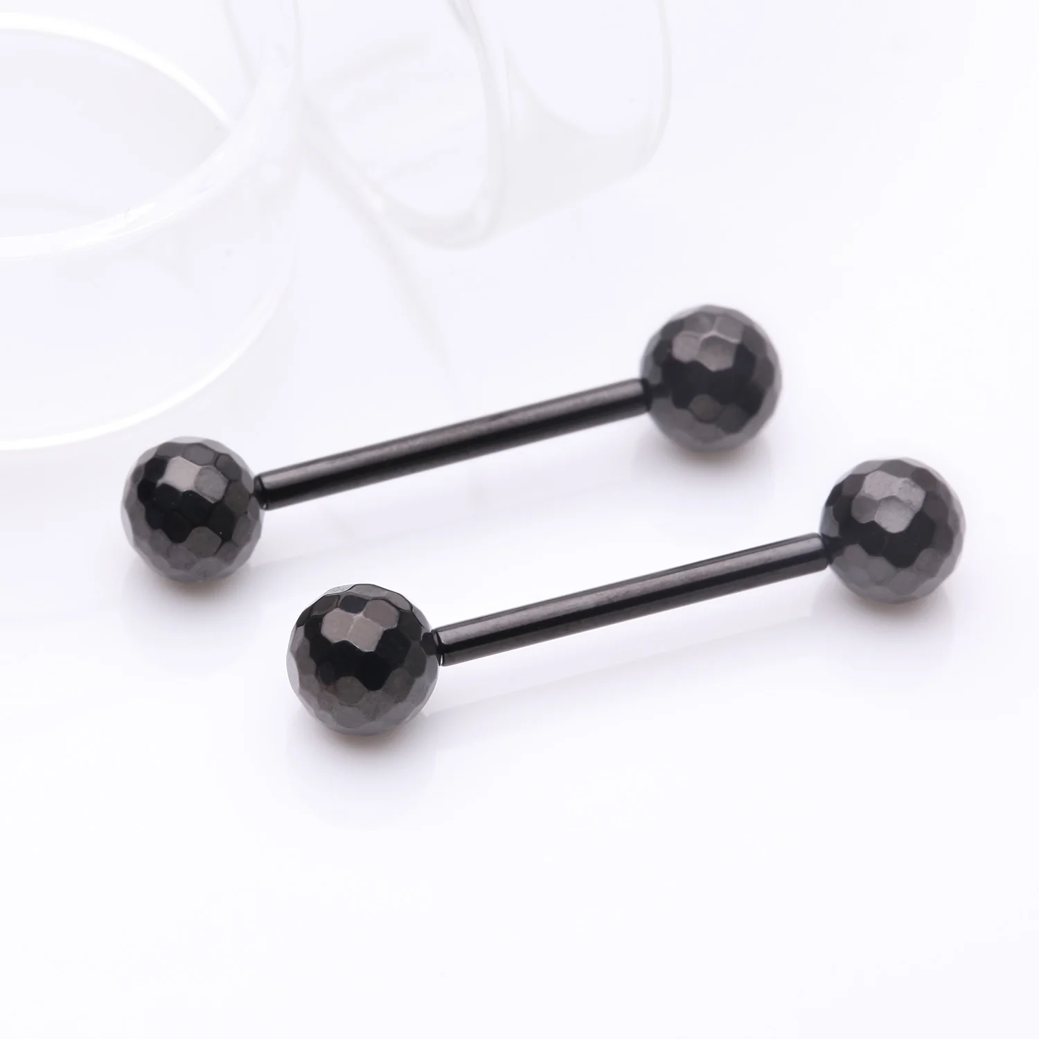 A Pair of Implant Grade Titanium Blackline Multi-Faceted OneFit Threadless Nipple Barbell - Image 2