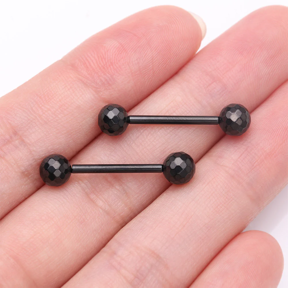 A Pair of Implant Grade Titanium Blackline Multi-Faceted OneFit Threadless Nipple Barbell - Image 3