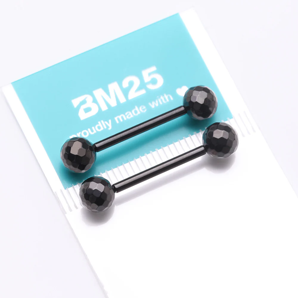 A Pair of Implant Grade Titanium Blackline Multi-Faceted OneFit Threadless Nipple Barbell - Image 4