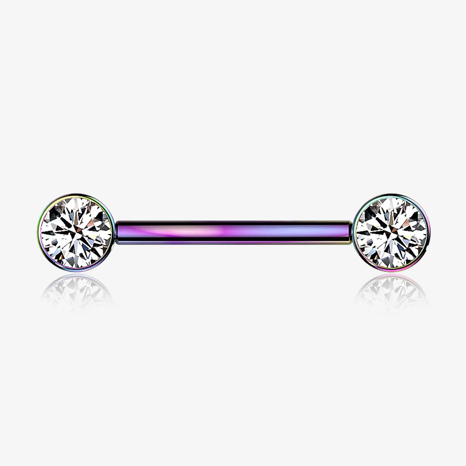 A Pair of Implant Grade Titanium Colorline Bezel Set Sparkle Internally Threaded Nipple Barbell