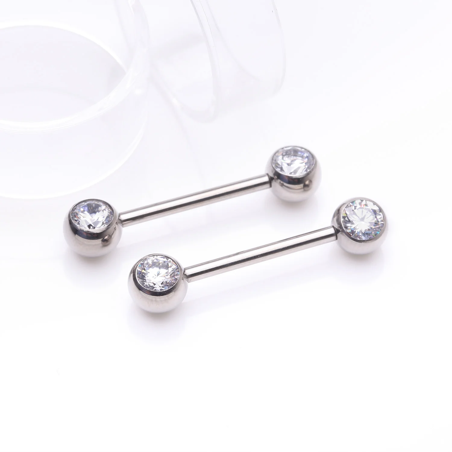A Pair of Implant Grade Titanium Gem Ball Internally Threaded Nipple Barbell - Image 2