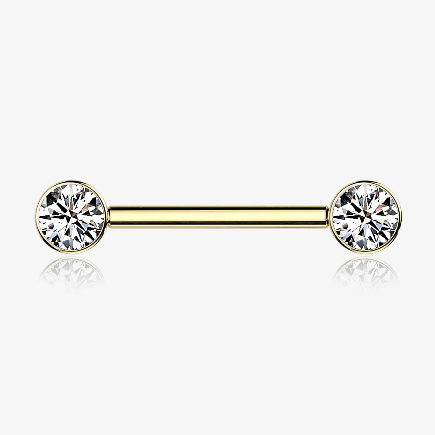 A Pair of Implant Grade Titanium Golden Bezel Set Sparkle Internally Threaded Nipple Barbell