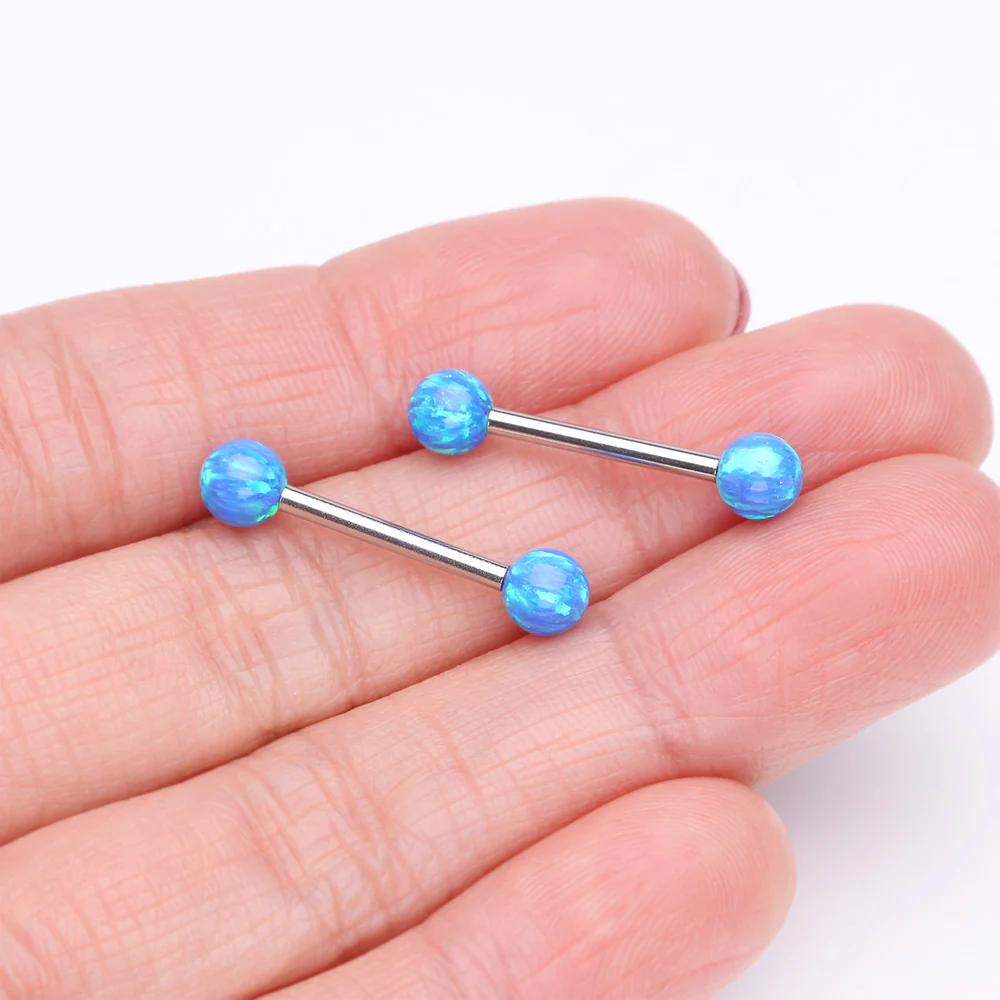A Pair of Implant Grade Titanium Iridescent Fire Opal Ball Internally Threaded Nipple Barbell - Image 3