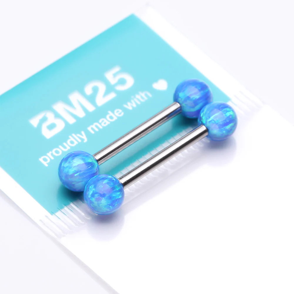 A Pair of Implant Grade Titanium Iridescent Fire Opal Ball Internally Threaded Nipple Barbell - Image 4