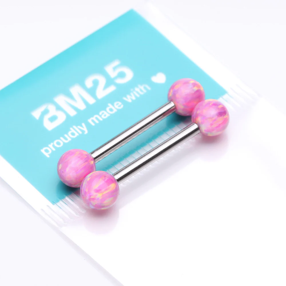 A Pair of Implant Grade Titanium Iridescent Fire Opal Ball Internally Threaded Nipple Barbell - Image 4