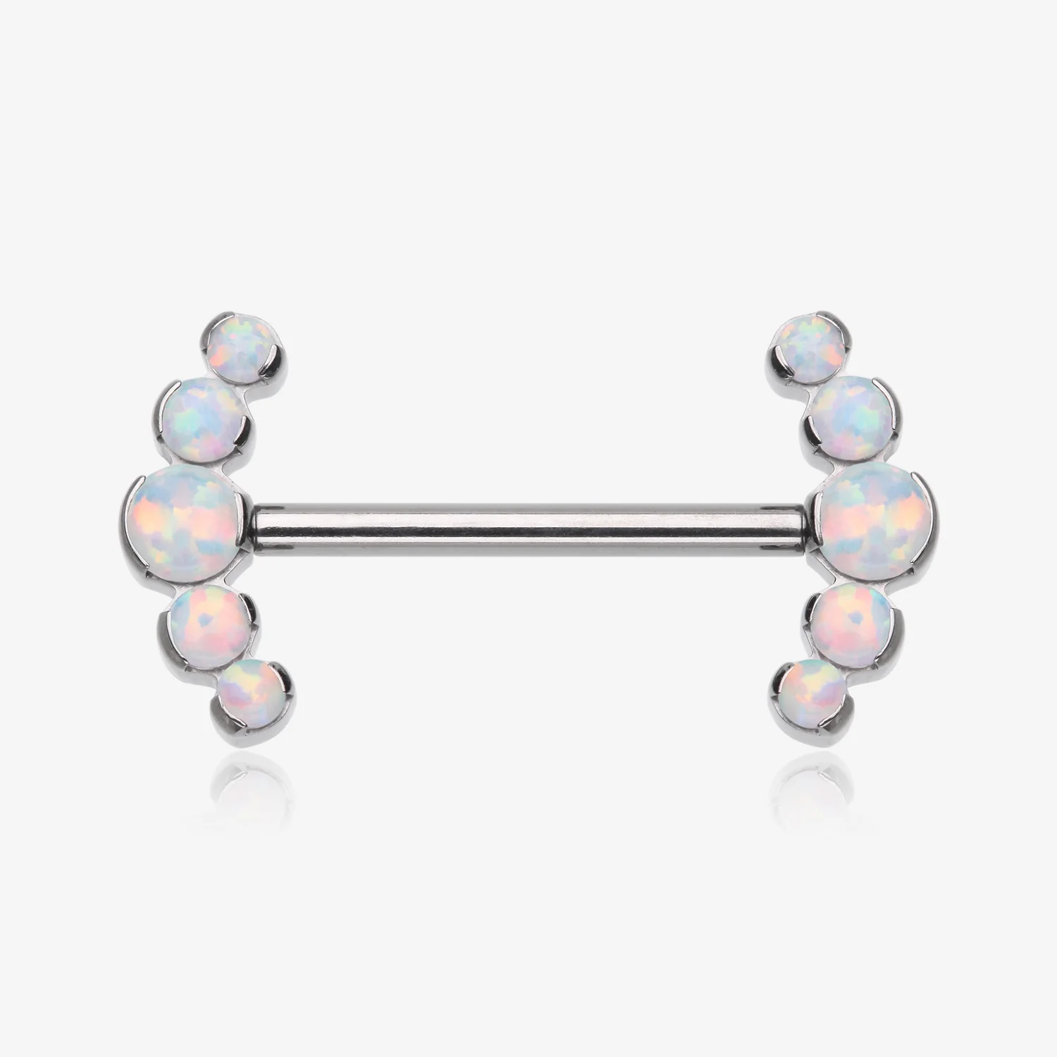 A Pair of Implant Grade Titanium Threadless Fire Opal Ray Multi-Gem Nipple Barbell