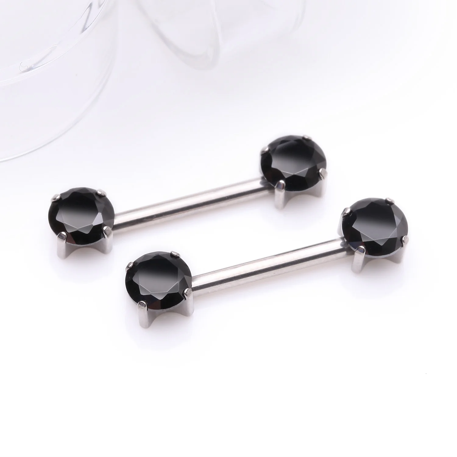A Pair of Implant Grade Titanium OneFit Threadless Prong Gem Sparkle Nipple Barbell - Image 2