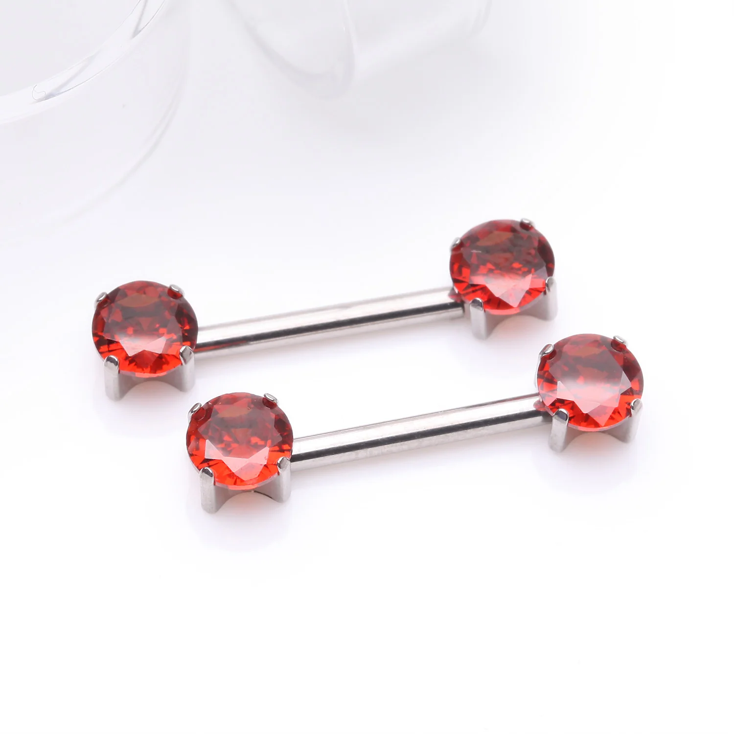 A Pair of Implant Grade Titanium OneFit Threadless Prong Gem Sparkle Nipple Barbell - Image 2