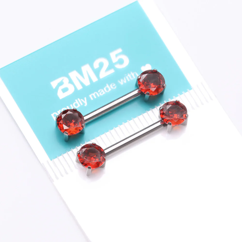 A Pair of Implant Grade Titanium OneFit Threadless Prong Gem Sparkle Nipple Barbell - Image 4