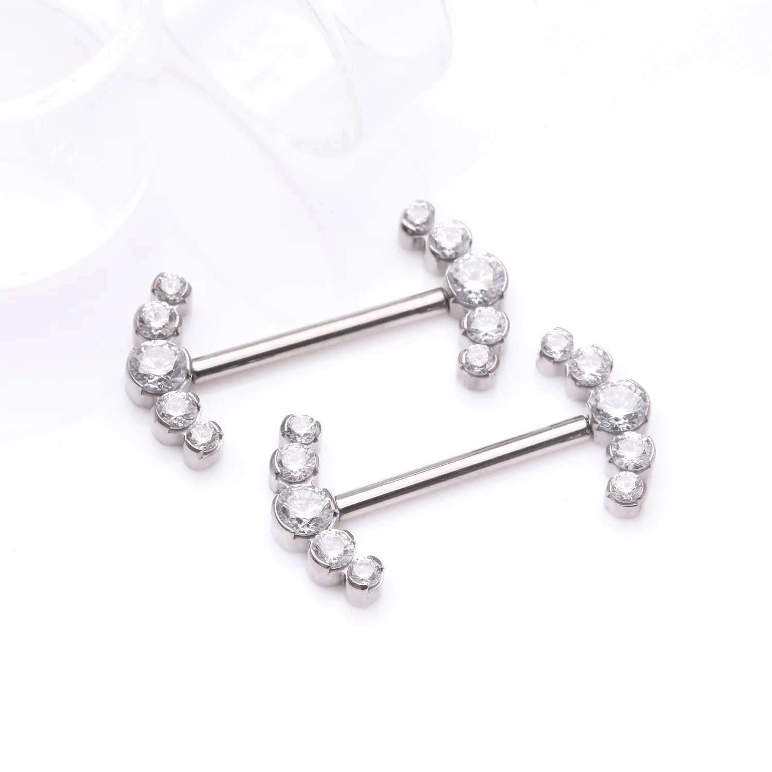 A Pair of Implant Grade Titanium Threadless Sparkle Ray Multi-Gem Nipple Barbell - Image 2