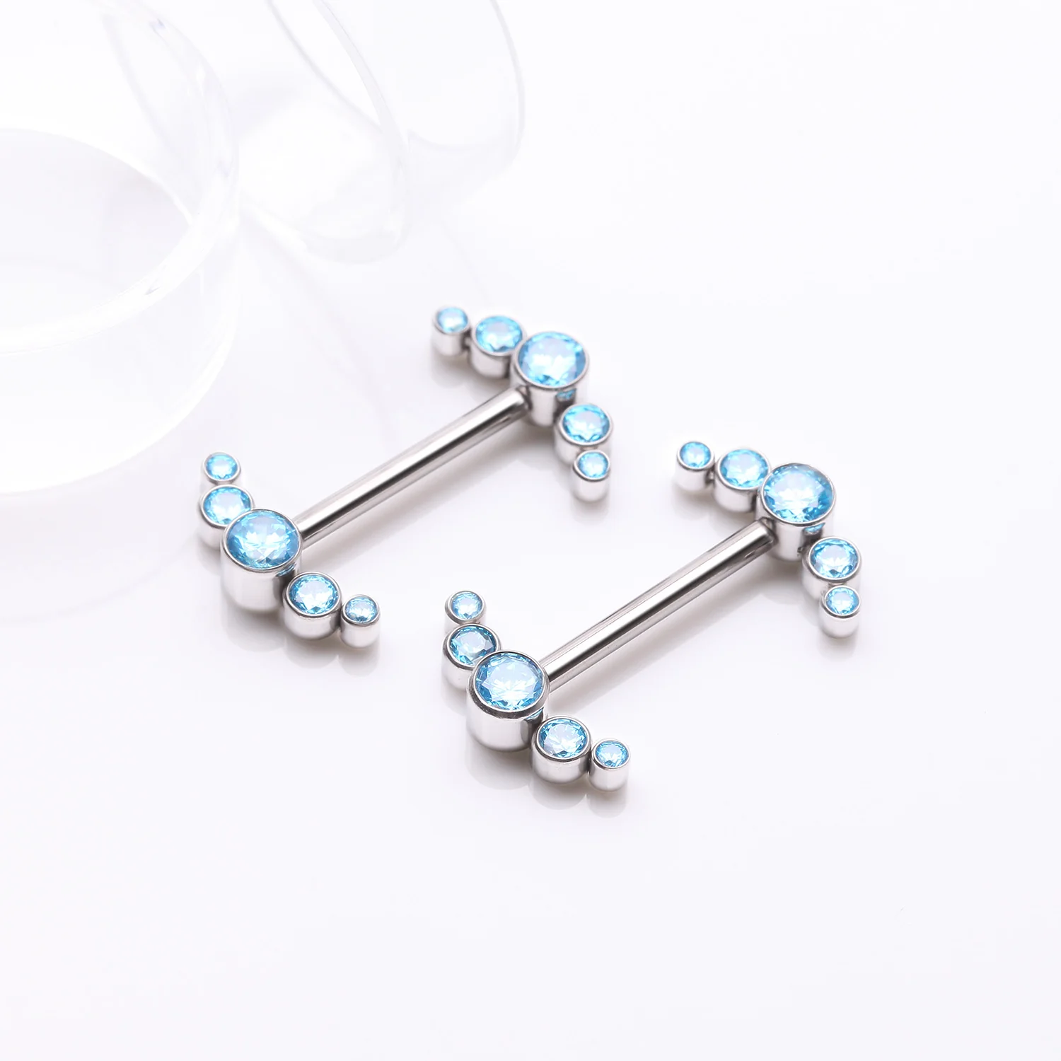 A Pair of Implant Grade Titanium Sparkle Ray Internally Threaded Nipple Barbell - Image 2