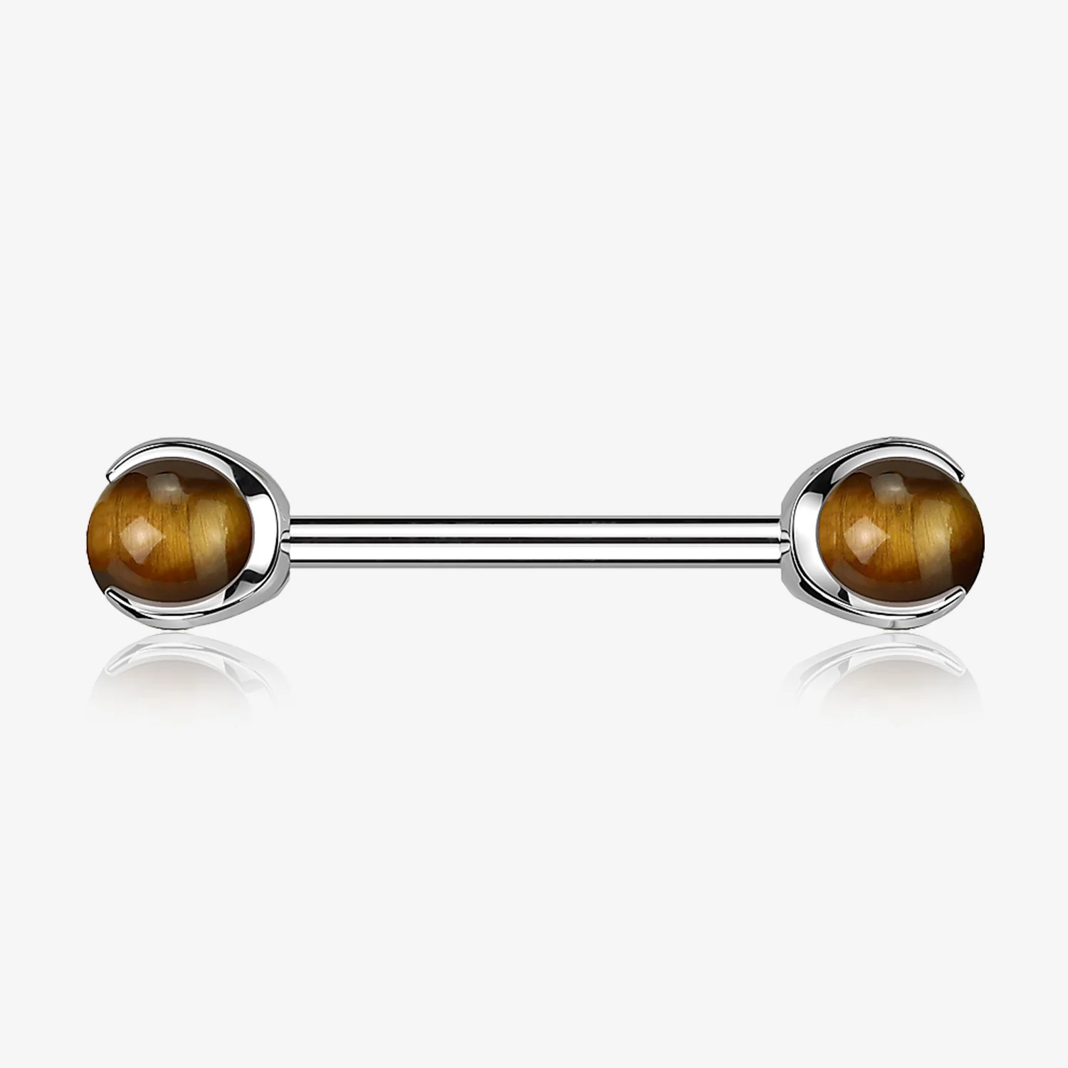 A Pair of Implant Grade Titanium Tiger Eye Stone Ball Claw Prong Internally Threaded Nipple Barbell