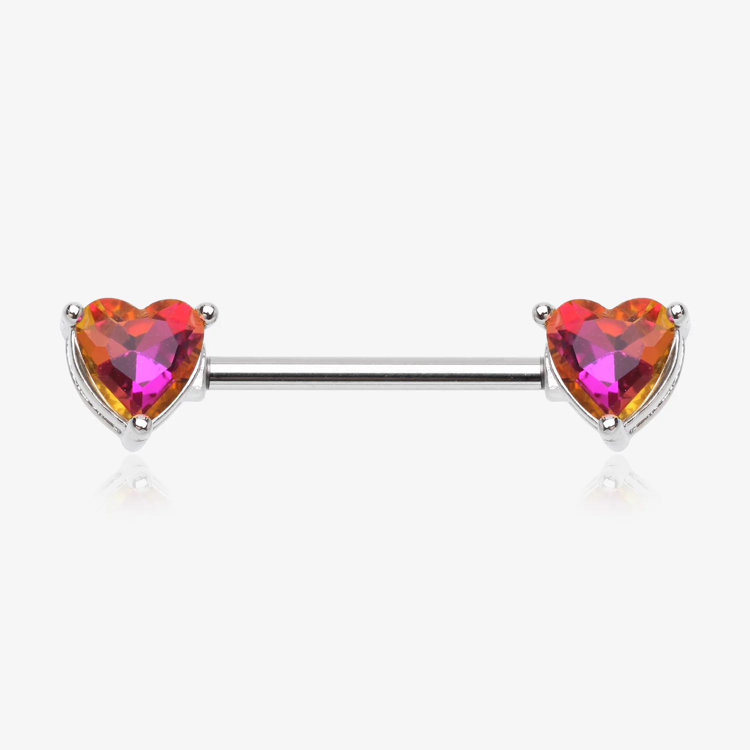A Pair of Iridescent Heart Gem Sparkle Nipple Barbell