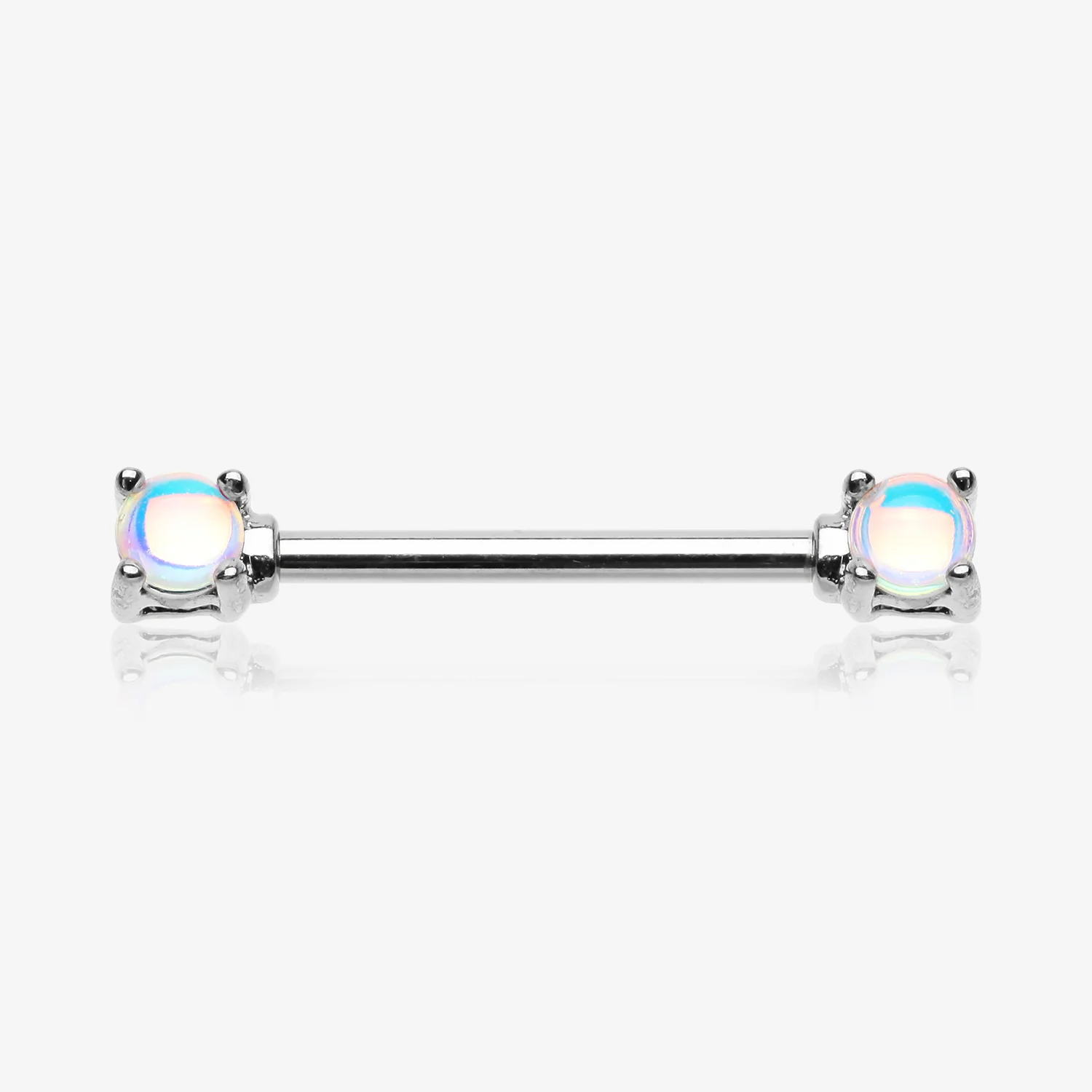 A Pair of Iridescent Revo Double Prong Gem Nipple Barbell