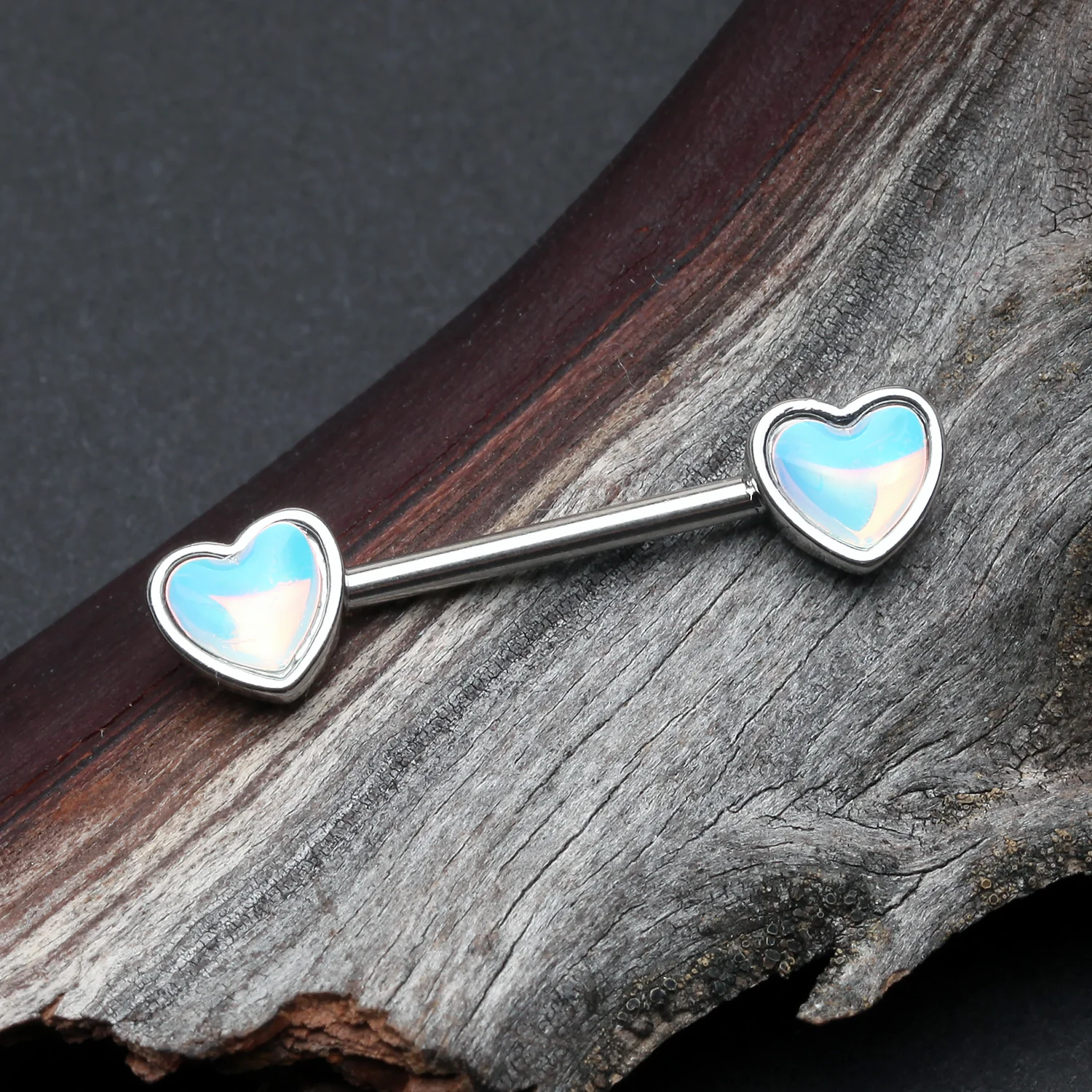 A Pair of Iridescent Revo Heart Nipple Barbell - Image 2