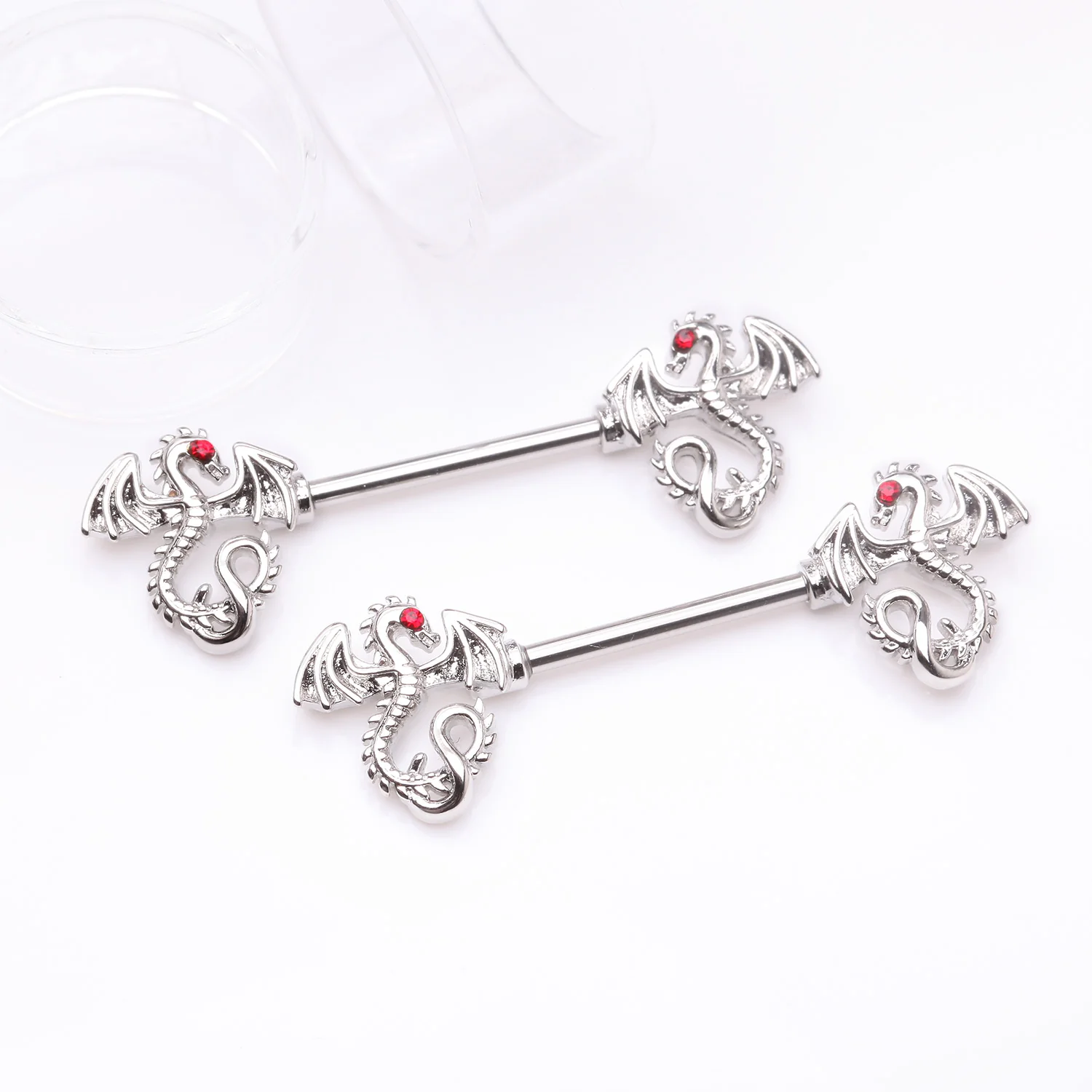 A Pair of Jeweled Eye Dragon Sparkle Nipple Barbell - Image 2