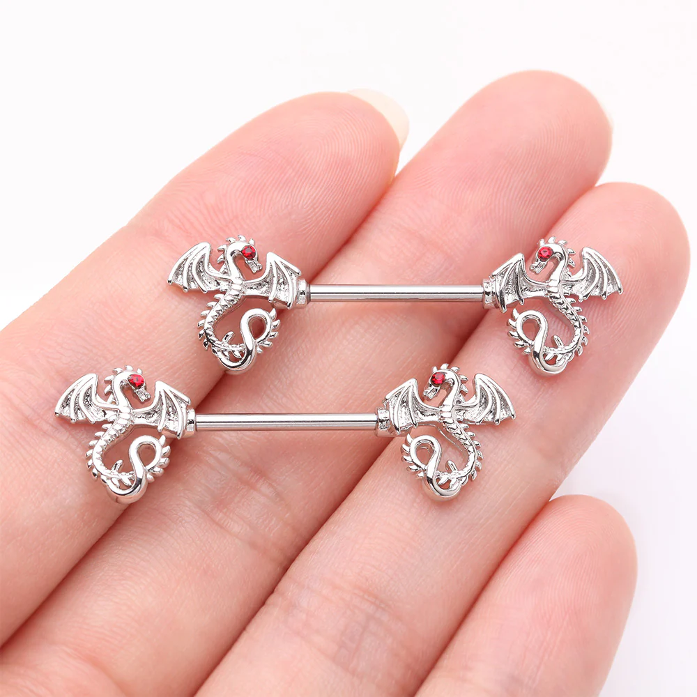 A Pair of Jeweled Eye Dragon Sparkle Nipple Barbell - Image 3