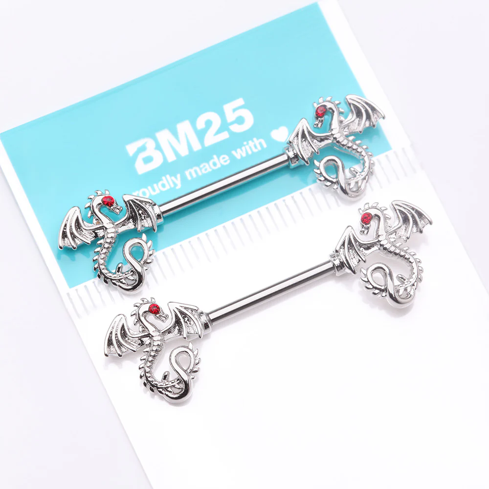 A Pair of Jeweled Eye Dragon Sparkle Nipple Barbell - Image 4