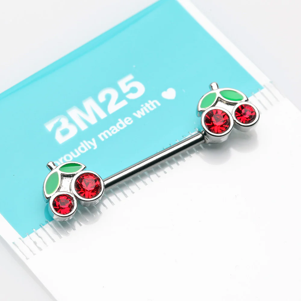 A Pair of Juicy Cute Cherry Sparkles Nipple Barbell - Image 3