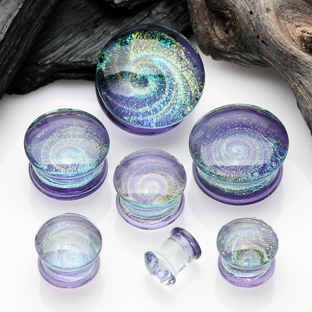 A Pair of Lavender Galaxy Milky Way Glass Double Flared Plug - Image 3