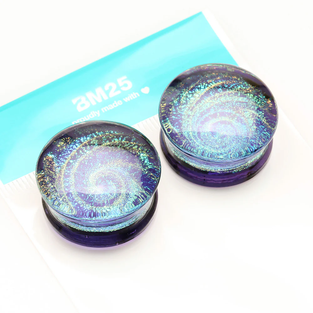 A Pair of Lavender Galaxy Milky Way Glass Double Flared Plug - Image 4