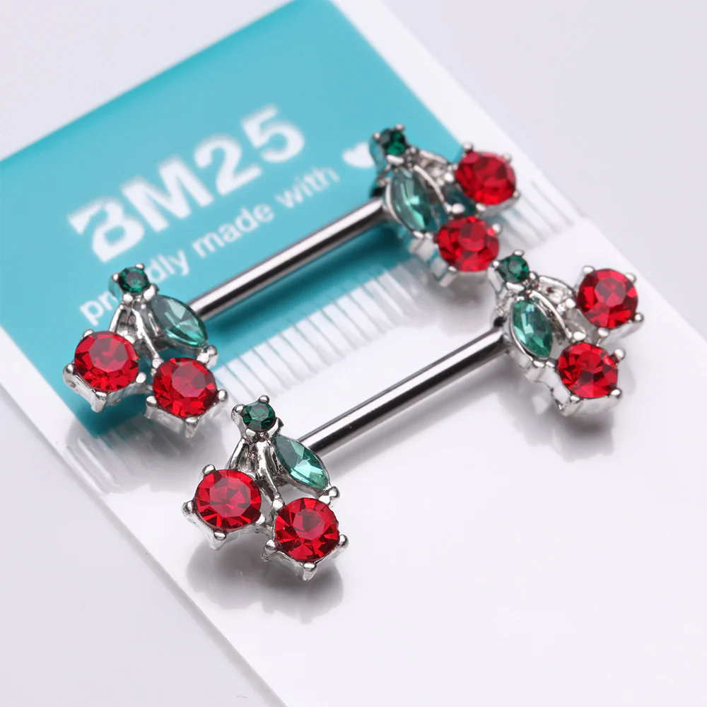 A Pair of Luscious Cherry Sparkle Fruit Nipple Barbell - Image 4