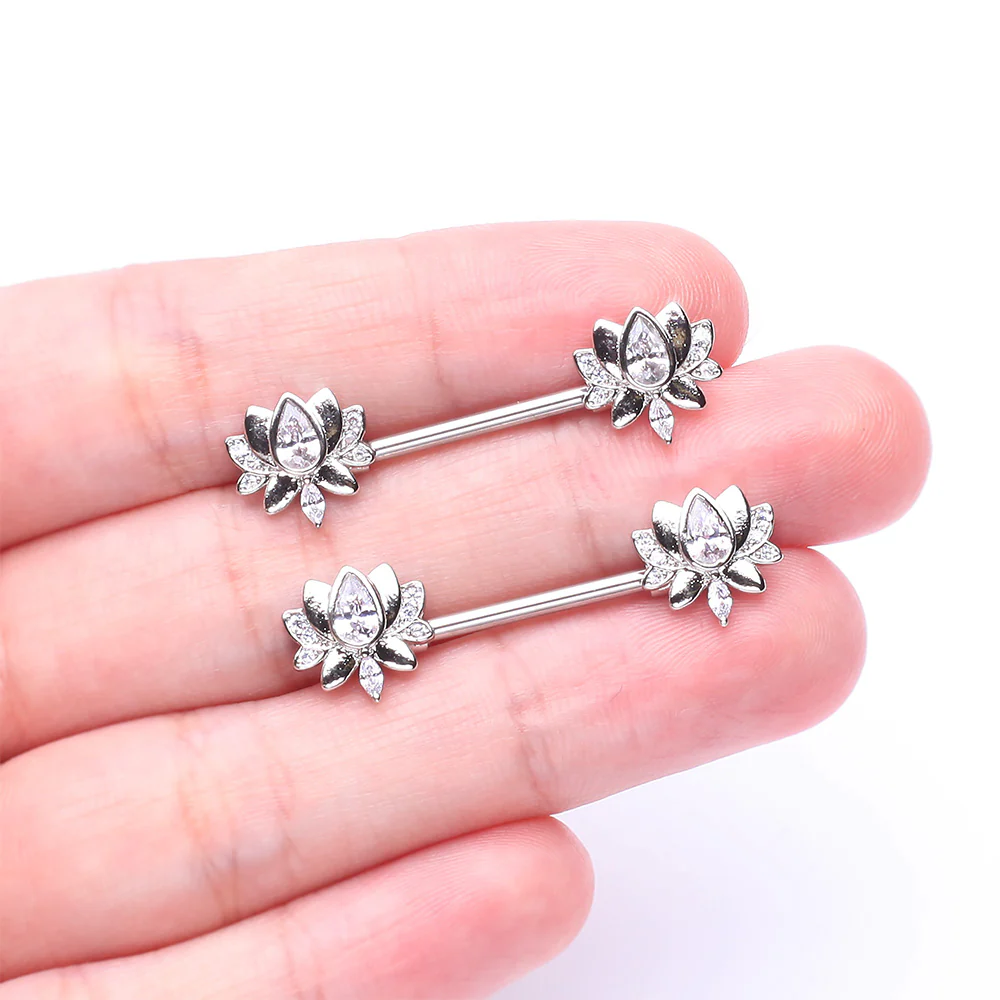 A Pair of Luscious Lotus Sparkle Nipple Barbell - Image 3
