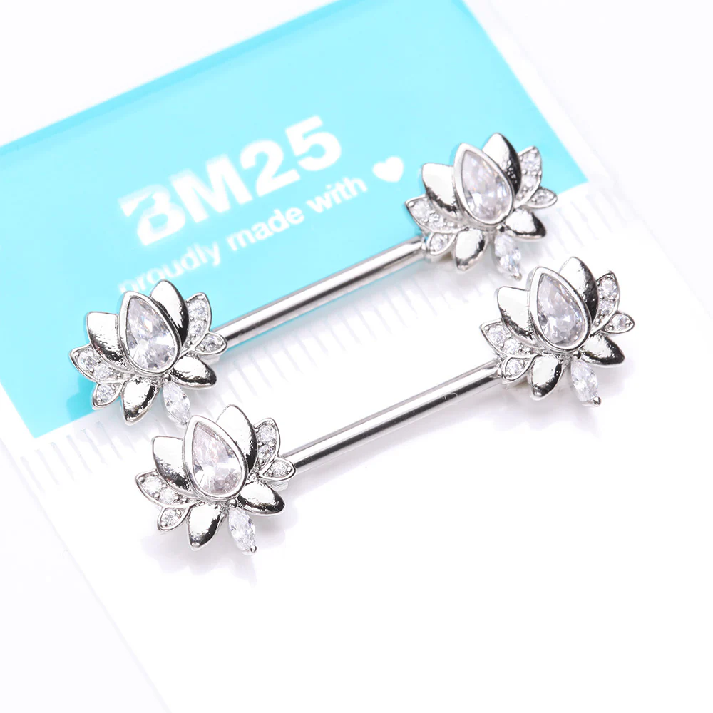 A Pair of Luscious Lotus Sparkle Nipple Barbell - Image 5