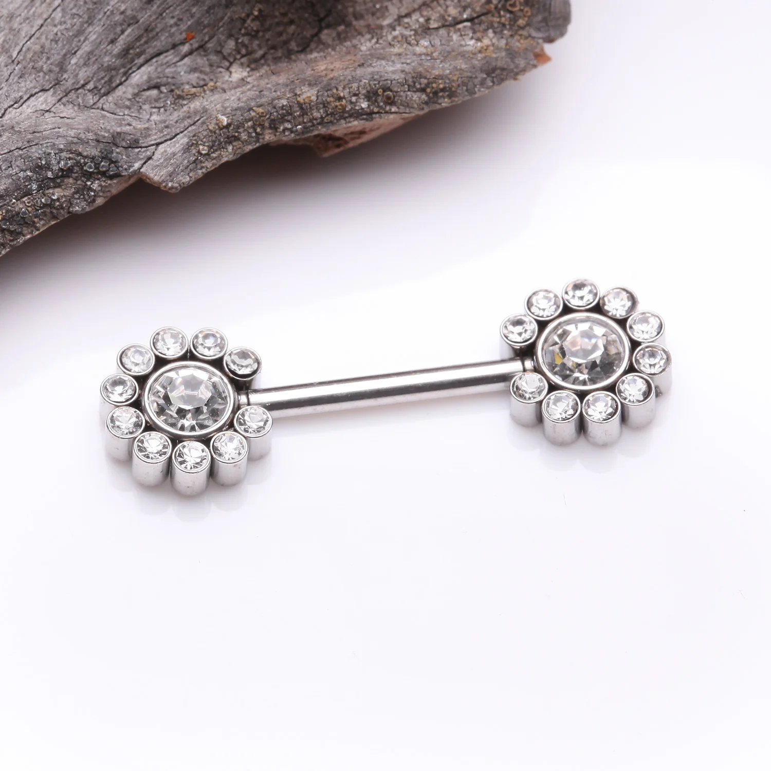 A Pair of Magnificent Floral Sparkle Threadless Nipple Barbell - Image 2