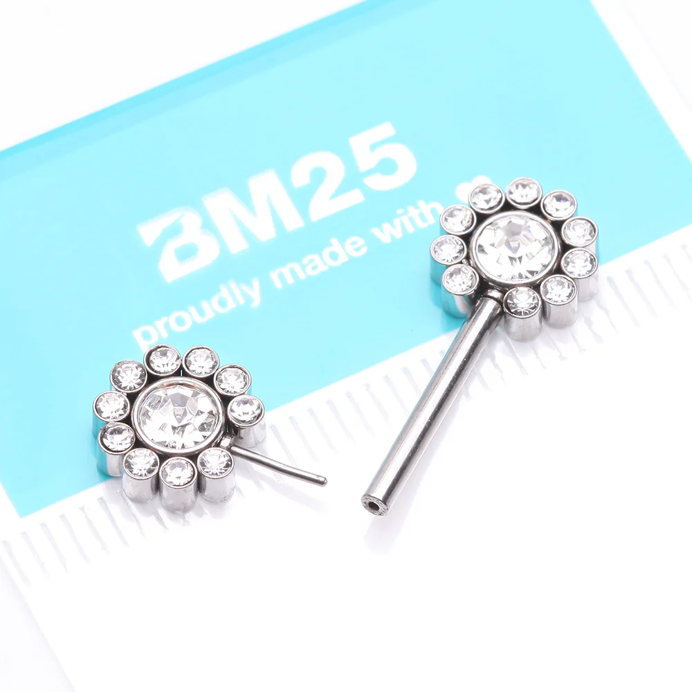 A Pair of Magnificent Floral Sparkle Threadless Nipple Barbell - Image 3