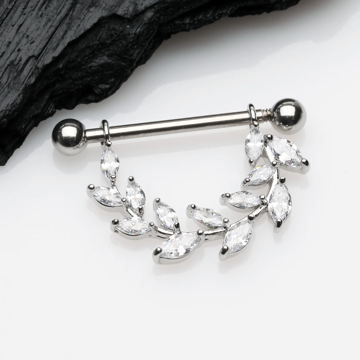 A Pair of Marquise Sparkle Allure Leaves Dangle Nipple Shield - Image 2