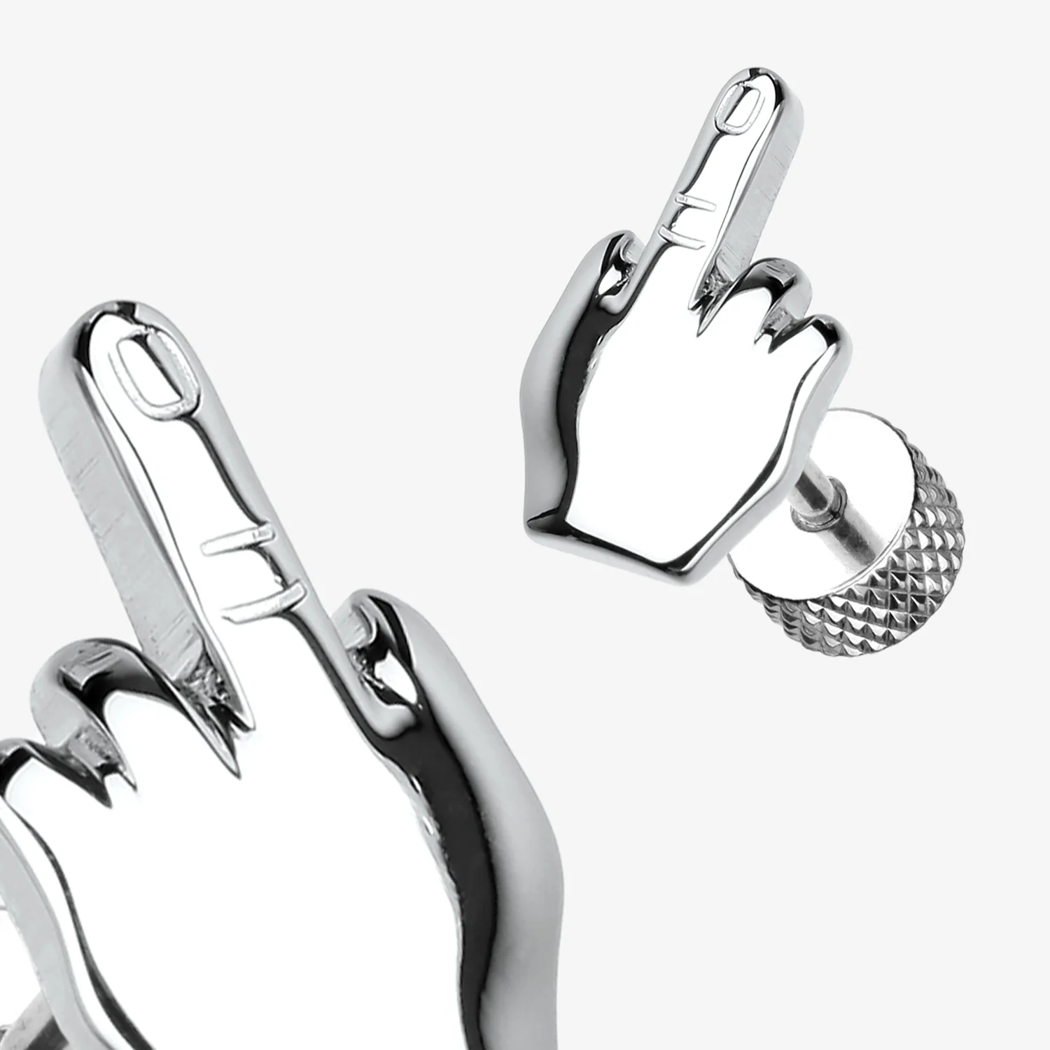 A Pair of Middle FU Finger Steel Fake Plug Earring - Image 2