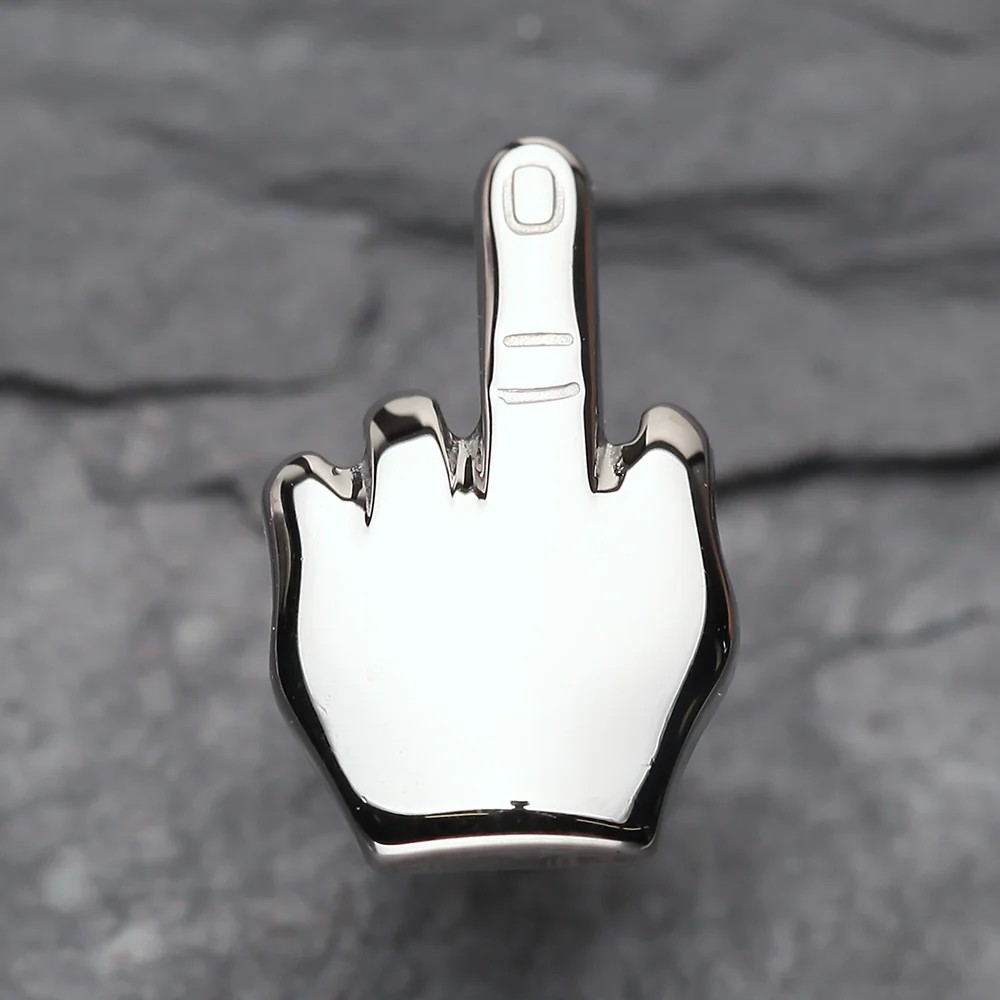 A Pair of Middle FU Finger Steel Fake Plug Earring - Image 3