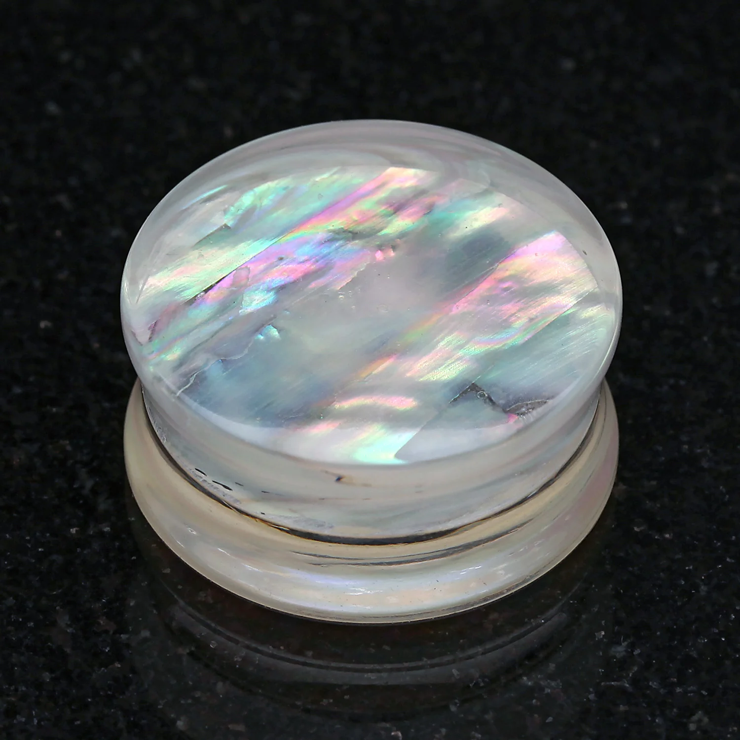 A Pair of Mother of Pearl Inlay Double Sided Ear Gauge Plug - Image 2
