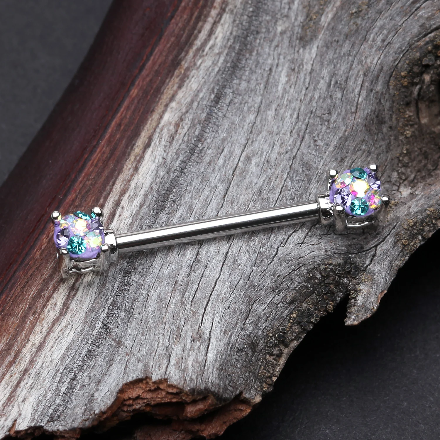 A Pair of Motley Sprinkle Dot Multi-Gem Sparkle Prong Set Nipple Barbell - Image 2