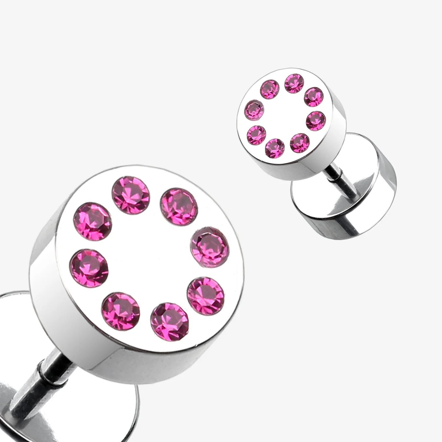 A Pair of Multi Gem Encircled Steel Fake Plug Earring - Image 2