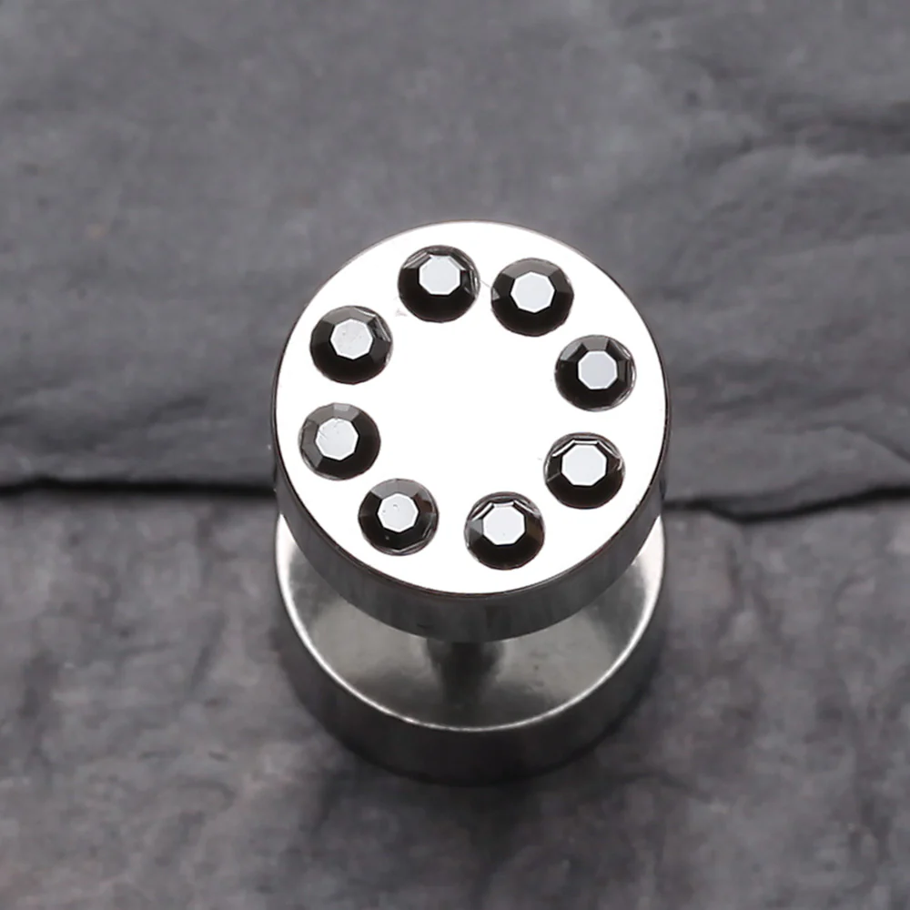 A Pair of Multi Gem Encircled Steel Fake Plug Earring - Image 3