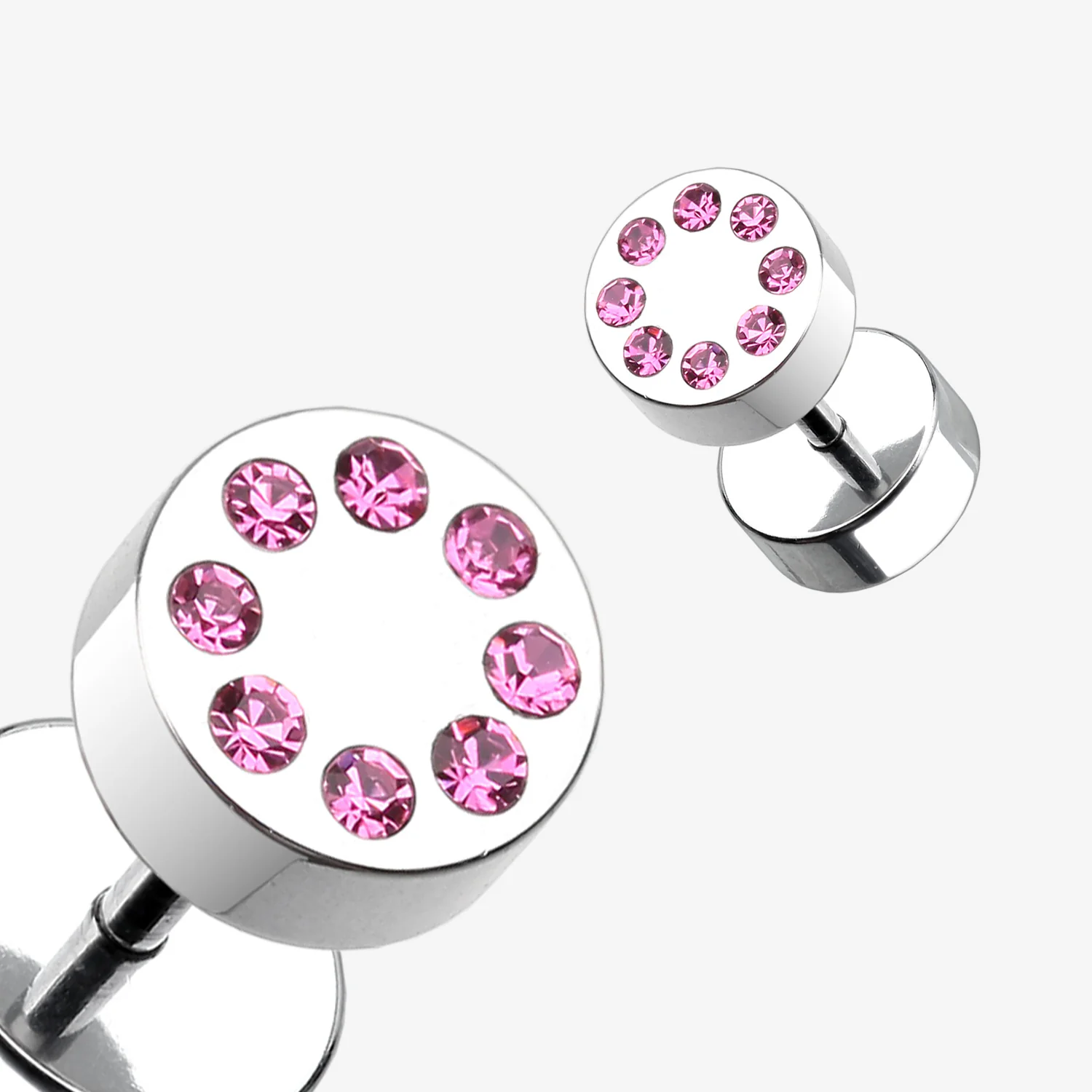 A Pair of Multi Gem Encircled Steel Fake Plug Earring - Image 2
