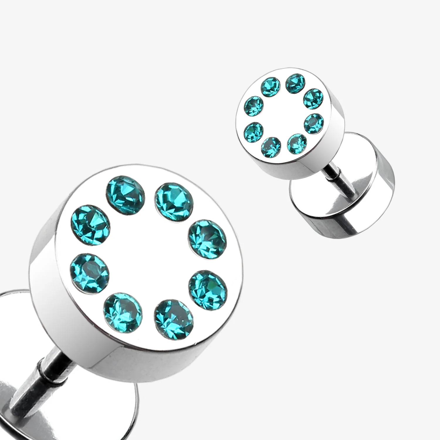 A Pair of Multi Gem Encircled Steel Fake Plug Earring - Image 2