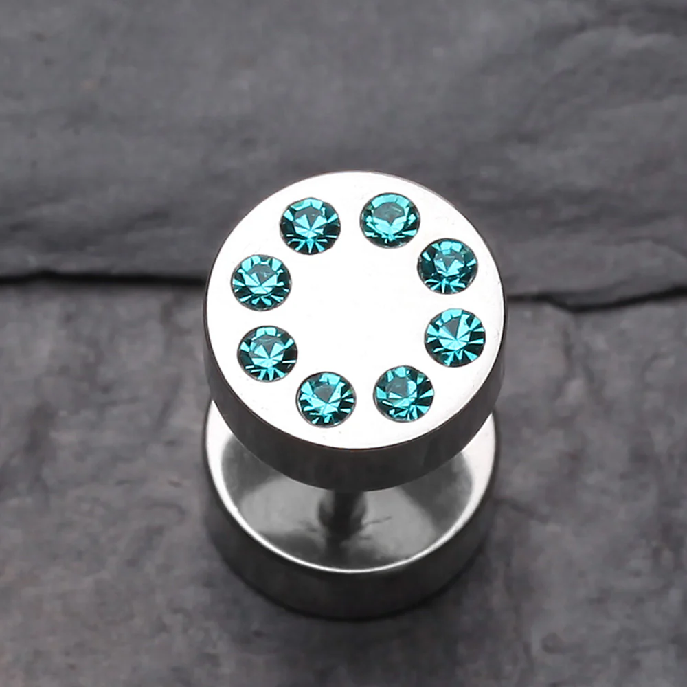 A Pair of Multi Gem Encircled Steel Fake Plug Earring - Image 3
