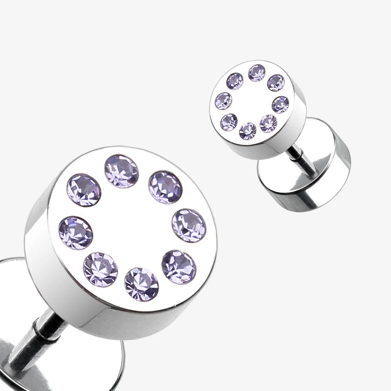 A Pair of Multi Gem Encircled Steel Fake Plug Earring - Image 2